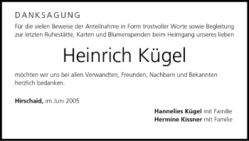 Anzeige von Heinrich Kügel von MGO