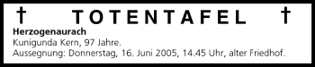 Anzeige von Totentafel vom 14.06.2005 von MGO