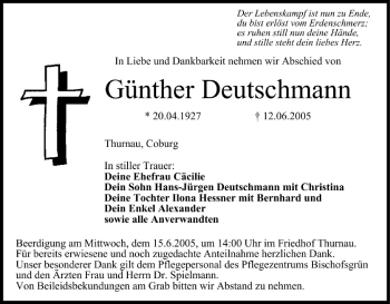 Anzeige von Günther Deutschmann von MGO