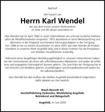 Anzeige von Karl Wendel von MGO
