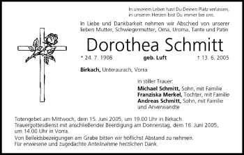Anzeige von Dorothea Schmitt von MGO