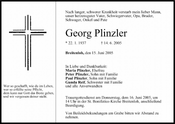 Anzeige von Georg Plinzler von MGO