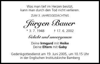 Anzeige von Jürgen Bauer von MGO