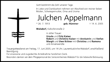 Anzeige von Julchen Appelmann von MGO