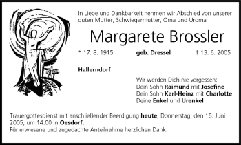 Anzeige von Margarete Brossler von MGO