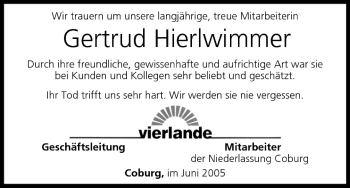 Anzeige von Gertrud Hierlwimmer von MGO