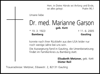 Anzeige von Marianne Garson von MGO