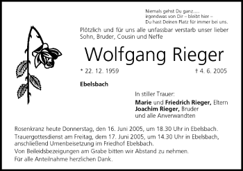 Anzeige von Wolfgang Rieger von MGO