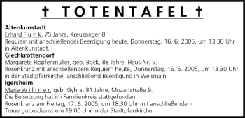Anzeige von Totentafel vom 16.06.2005 von MGO