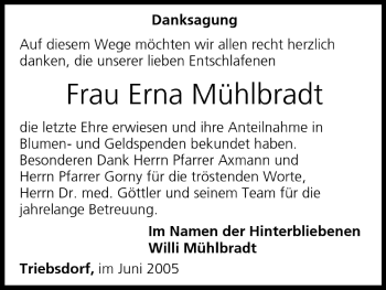 Anzeige von Erna Mühlbradt von MGO