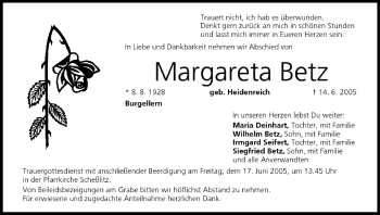 Anzeige von Margareta Betz von MGO