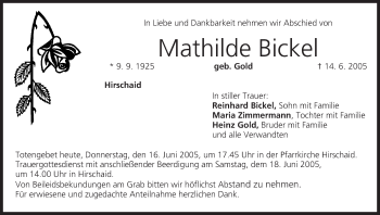 Anzeige von Mathilde Bickel von MGO