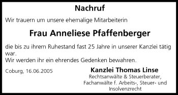 Anzeige von Anneliese Pfaffenberger von MGO