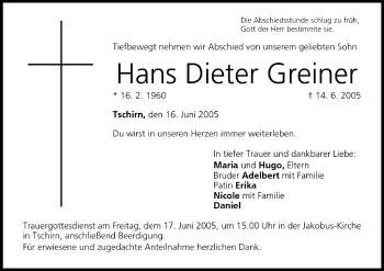 Anzeige von Hans Dieter Greiner von MGO
