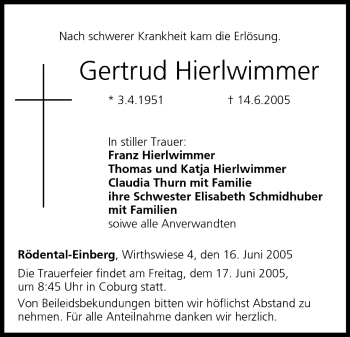 Anzeige von Gertrud Hierlwimmer von MGO