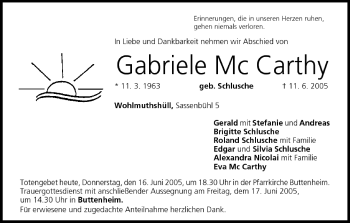Anzeige von Gabriele McCarthy von MGO