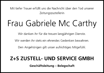 Anzeige von Gabriele McCarthy von MGO
