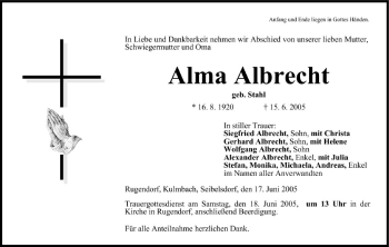 Anzeige von Alma Albrecht von MGO
