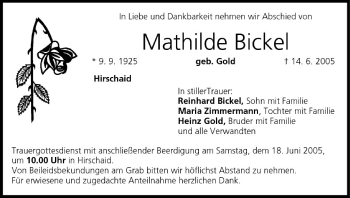 Anzeige von Mathilde Bickel von MGO