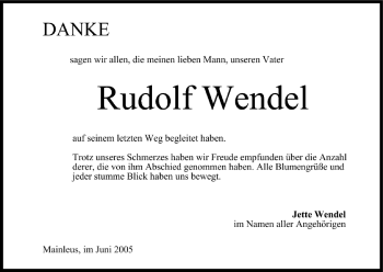 Anzeige von Rudolf Wendel von MGO