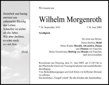Anzeige von Wilhelm Morgenroth von MGO