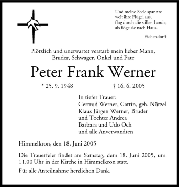 Anzeige von Peter Frank Werner von MGO