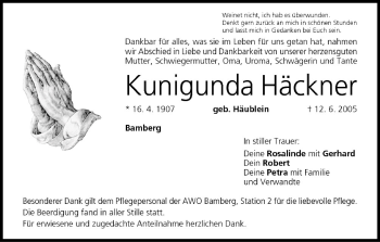 Anzeige von Kunigunda Häckner von MGO
