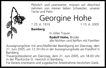 Anzeige von Georgine Hohe von MGO