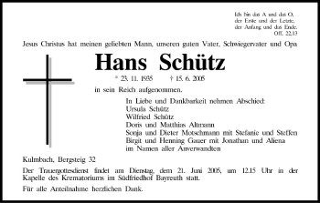 Anzeige von Hans Schütz von MGO