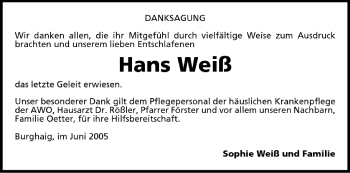 Anzeige von Hans Weiß von MGO