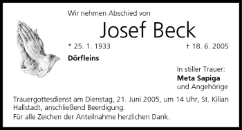Anzeige von Josef Beck von MGO