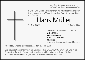 Anzeige von Hans Müller von MGO