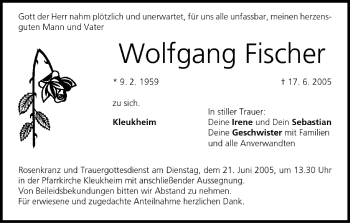 Anzeige von Wolfgang Fischer von MGO