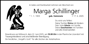 Anzeige von Marga Schillinger von MGO