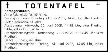 Anzeige von Totentafel vom 21.06.2005 von MGO