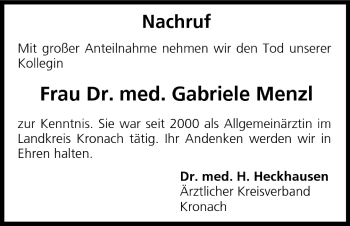 Anzeige von Gabriele Menzl von MGO