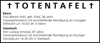 Anzeige von Totentafel vom 21.06.2005 von MGO