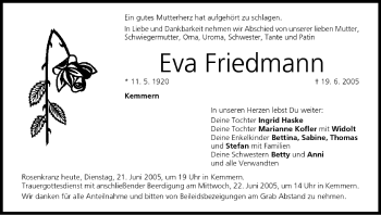Anzeige von Eva Friedmann von MGO