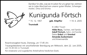 Anzeige von Kunigunda Förtsch von MGO