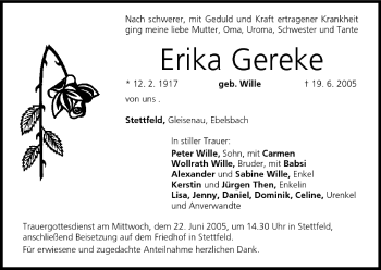Anzeige von Erika Gereke von MGO