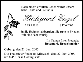 Anzeige von Hildegard Engel von MGO