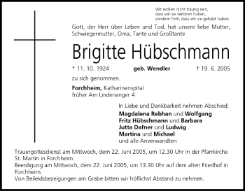 Anzeige von Brigitte Hübschmann von MGO