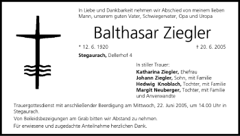 Anzeige von Balthasar Ziegler von MGO