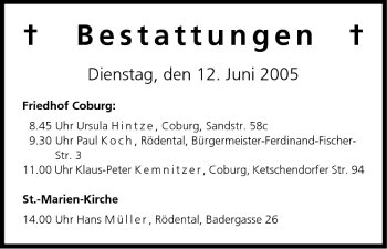 Anzeige von Bestattungen vom 21.06.2005 von MGO