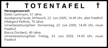 Anzeige von Totentafel vom 22.06.2005 von MGO
