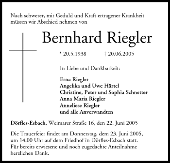 Anzeige von Bernhard Riegler von MGO