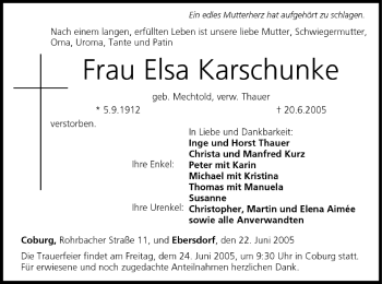 Anzeige von Elsa Karschunke von MGO