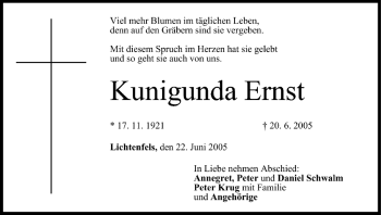 Anzeige von Kunigunda Ernst von MGO