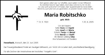 Anzeige von Maria Robitschko von MGO