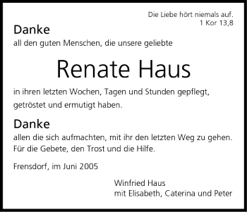 Anzeige von Renate Haus von MGO